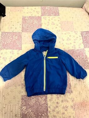 GAP Blue Kids Hooded Rain Jacket with Yellow Zipper Accent